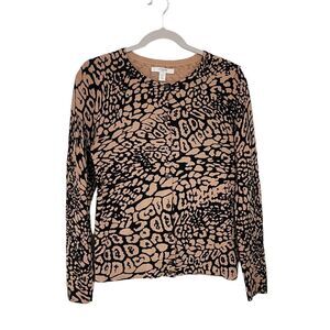 Liz Claiborne Cardigan Sweater S tan & black Animal Print Teacher Outfits Work